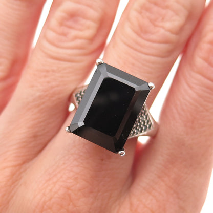 Chuck Clemency 925 Sterling Silver Real Black Spinel Ornate Ring Size 8