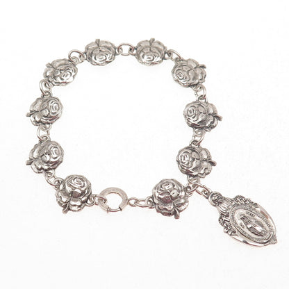 Creed 925 Sterling Silver Antique Art Deco St. Mary Rose Charm Bracelet 6.75"