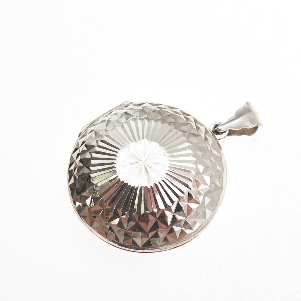 925 Sterling Silver Vintage Diamond-Cut Round Locket Charm Pendant