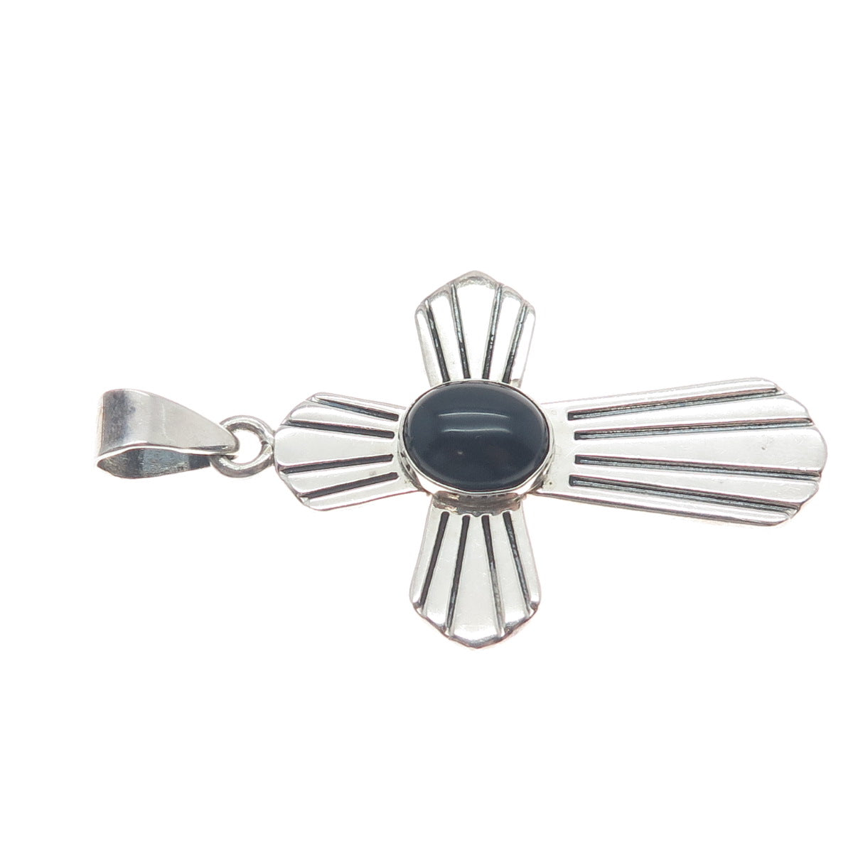 MARK WASSERMAN SAMARA 925 Sterling Vintage Mexico Black Onyx Gem Cross Pendant