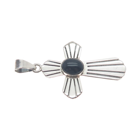 MARK WASSERMAN SAMARA 925 Sterling Vintage Mexico Black Onyx Gem Cross Pendant