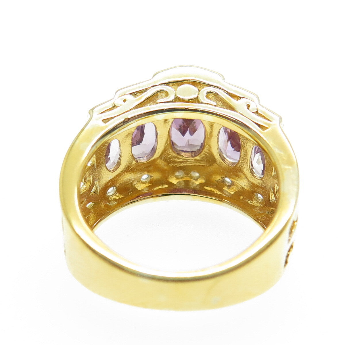 DSMK 925 Sterling Silver Gold Plated Real Purple Sapphire & C Z Ring Size 5