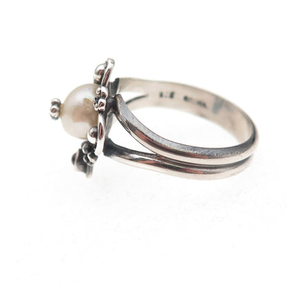 Boma 925 Sterling Silver Vintage Real Pearl & Amethyst Oxidized Ring Size 5