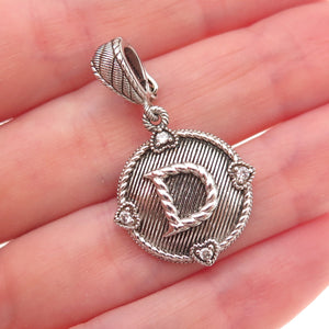 Judith Ripka 925 Sterling Silver Round-Cut C Z Letter D Initial Charm Pendant