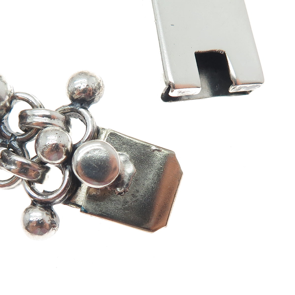 925 Sterling Silver Vintage Mexico Modernist Flower Beaded Bracelet 7.25"