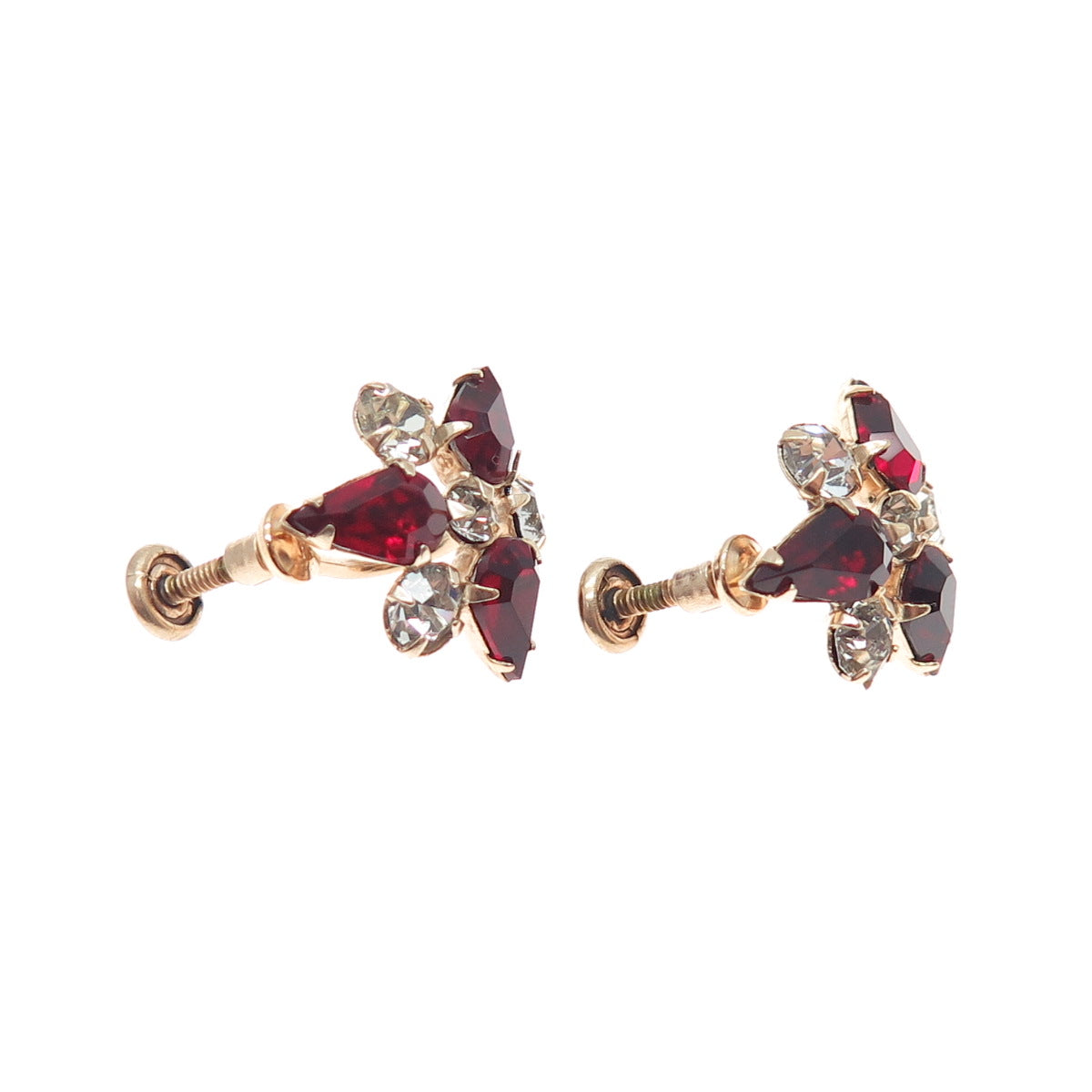 PHYLLIS 1/20 12K Rose Gold Filled Antique Rhinestone Flower Screw Back Earrings