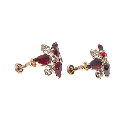 PHYLLIS 1/20 12K Rose Gold Filled Antique Rhinestone Flower Screw Back Earrings