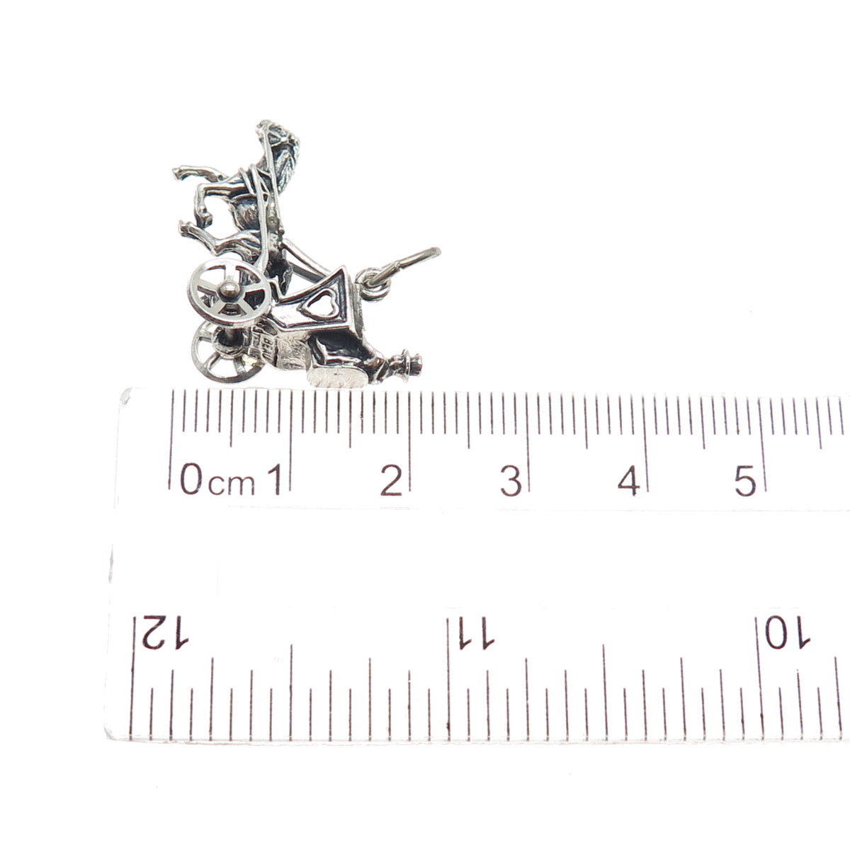 BEAU 925 Sterling Silver Vintage Horse & Carriage Oxidized 3D Charm Pendant