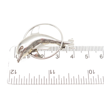 Beau 925 Sterling Silver Vintage Dolphin Oxidized Pin Brooch