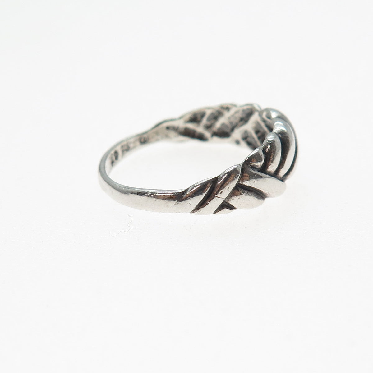 925 Sterling Silver Vintage 1987 Modernist Ribbed Oxidized Ring Size 7.5