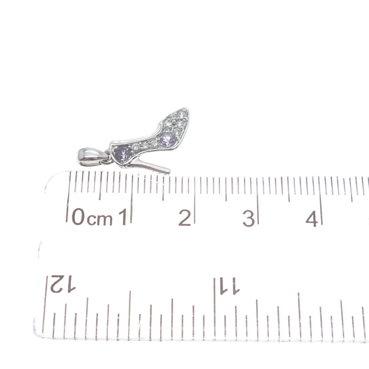 925 Sterling Silver Round-Cut Lavender & White C Z High Heel Shoe Mini Pendant