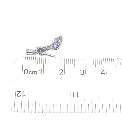 925 Sterling Silver Round-Cut Lavender & White C Z High Heel Shoe Mini Pendant