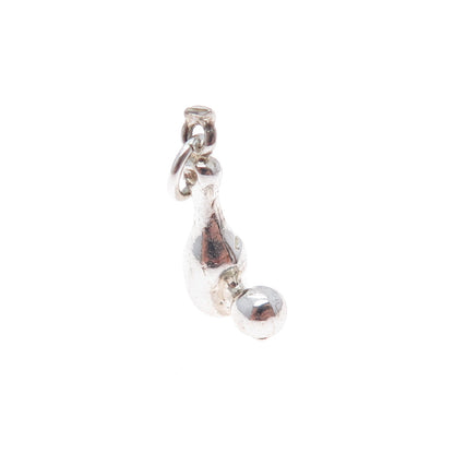 925 Sterling Silver Vintage Bowling Minimalist 3D Charm Pendant