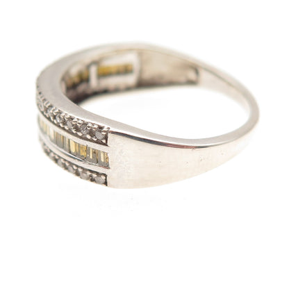 925 Sterling Silver Real White & Canary Diamond Ring Size 8