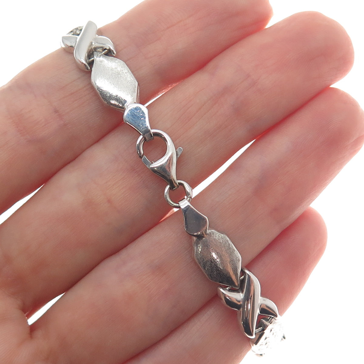 925 Sterling Silver Vintage Diamond-Cut "X" Link Bracelet 7.25"