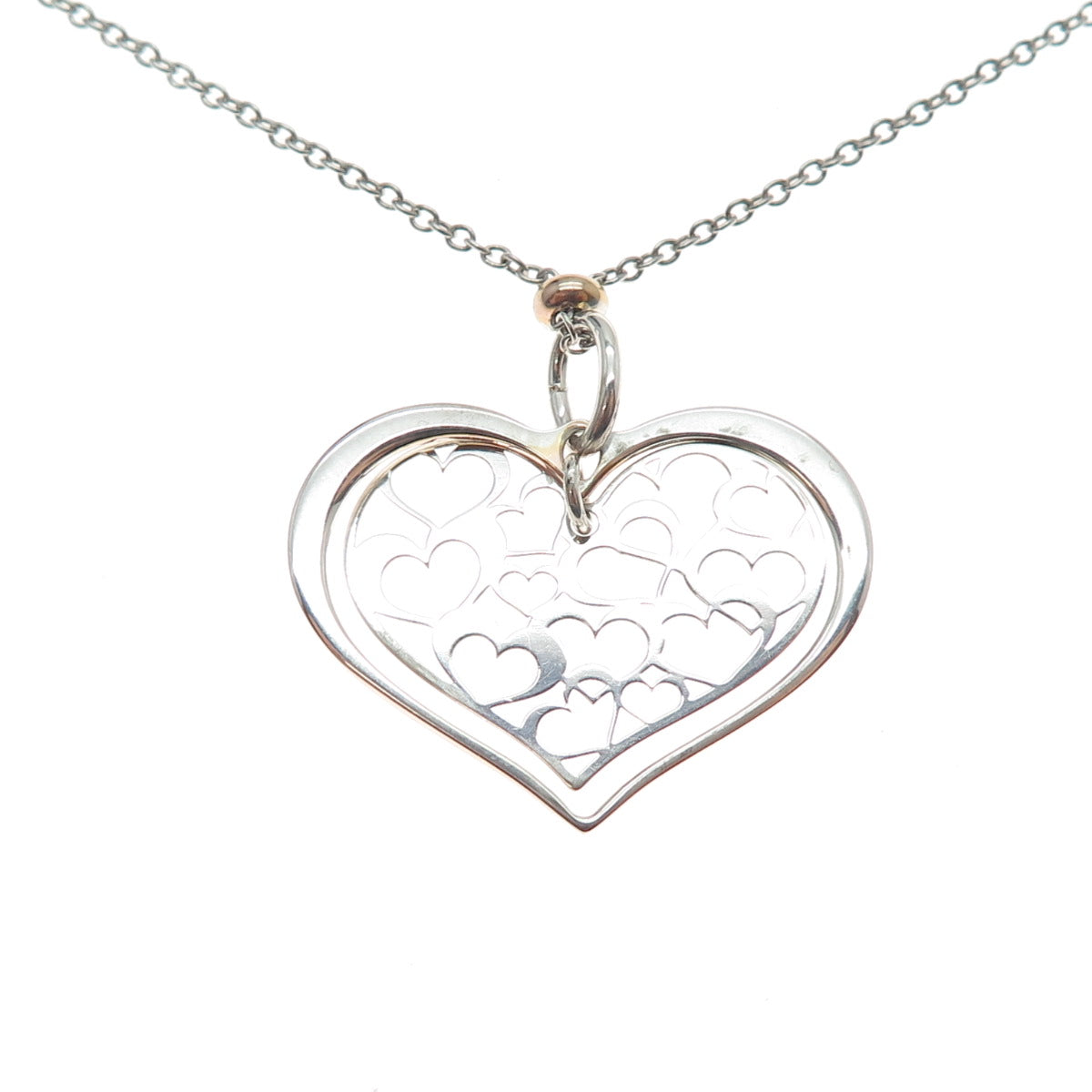 925 Sterling Silver Italy Heart Pendant Adjustable Cable Chain Necklace 24"