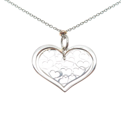 925 Sterling Silver Italy Heart Pendant Adjustable Cable Chain Necklace 24"