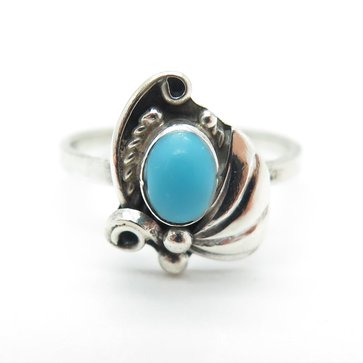 Old Pawn 925 Sterling Silver Vintage Southwestern Turquoise Gem Ring Size 4.75