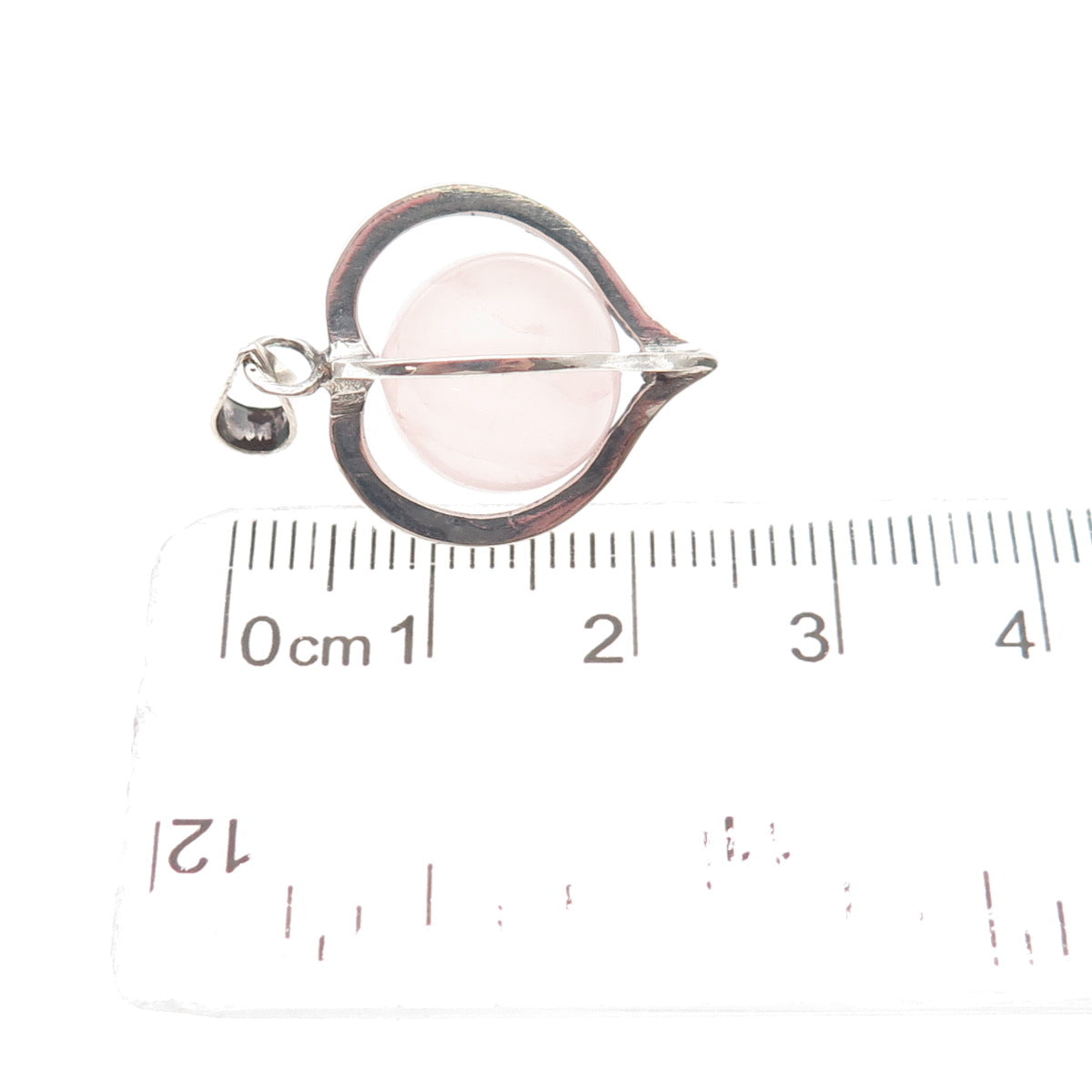 925 Sterling Silver Vintage Real Rose Quartz Heart Cage Charm Pendant