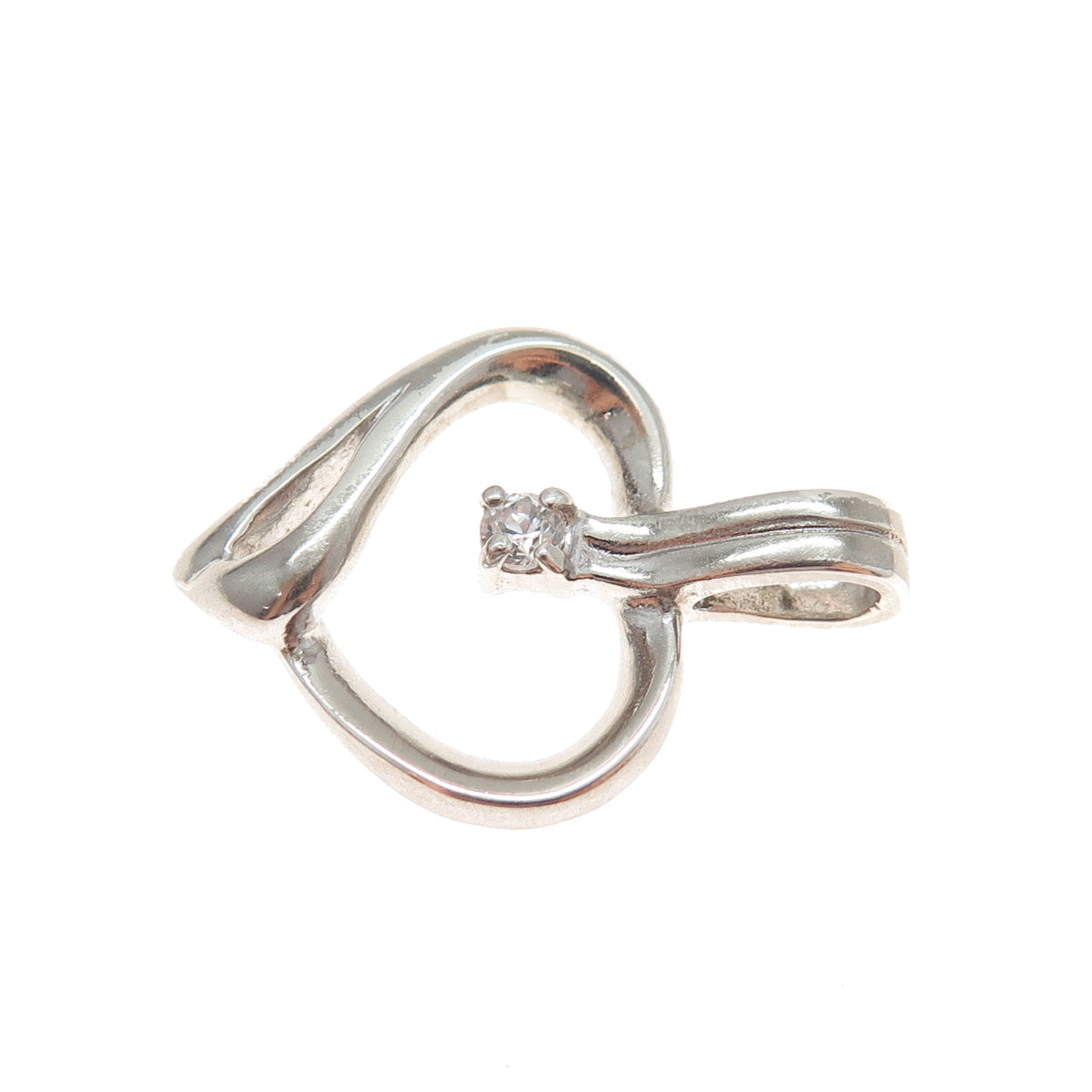 DIADEMA 925 Sterling Silver Vintage C Z Heart Minimalist Charm Pendant