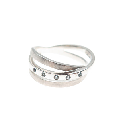 925 Sterling Silver Real Round-Cut Blue Topaz Interlocked Trinity Ring Size 7