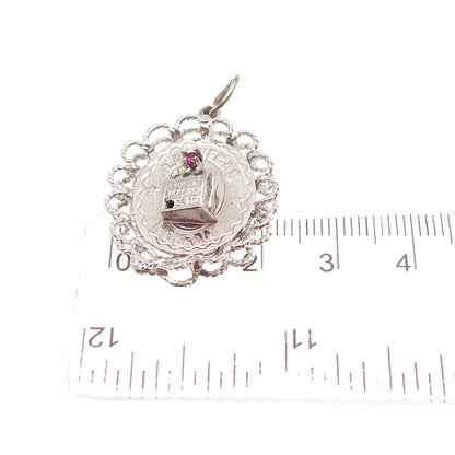 925 Sterling Silver Vintage Rhinestone Las Vegas Casino Good Luck Charm Pendant
