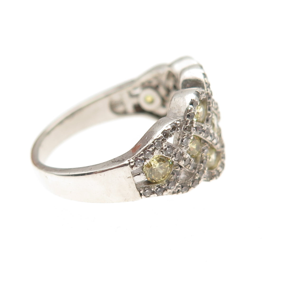 925 Sterling Silver Round-Cut Canary & White C Z Woven Ring Size 7