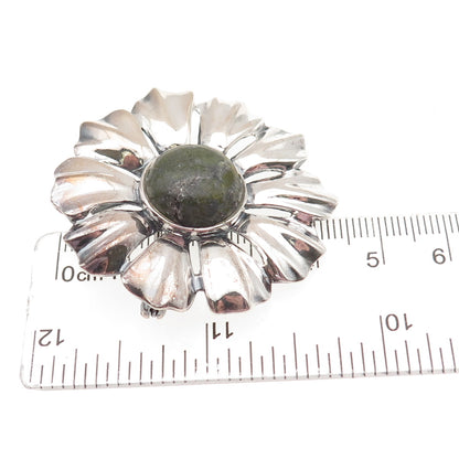 925 Sterling Silver Vintage Ireland Connemara Marble Flower Pin Brooch / Pendant
