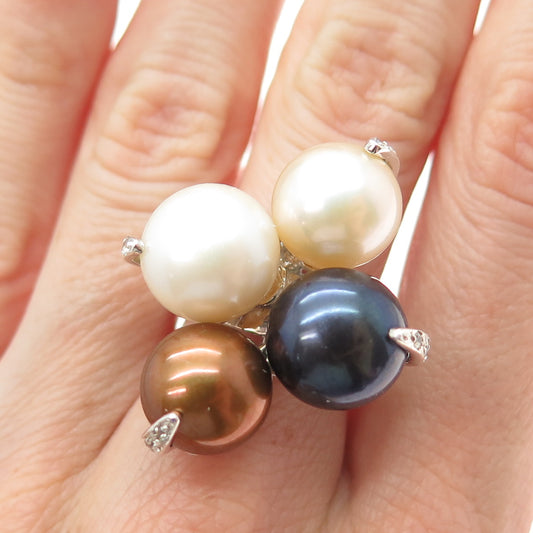 GSJ GOLD STONE 925 Sterling Silver Vintage Real Pearl White Topaz Ring Size 7.25