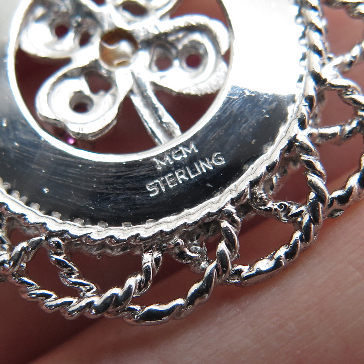 MARK MERCY Sterling Silver Vintage Faux Pearl Rhinestone Happy Birthday Pendant