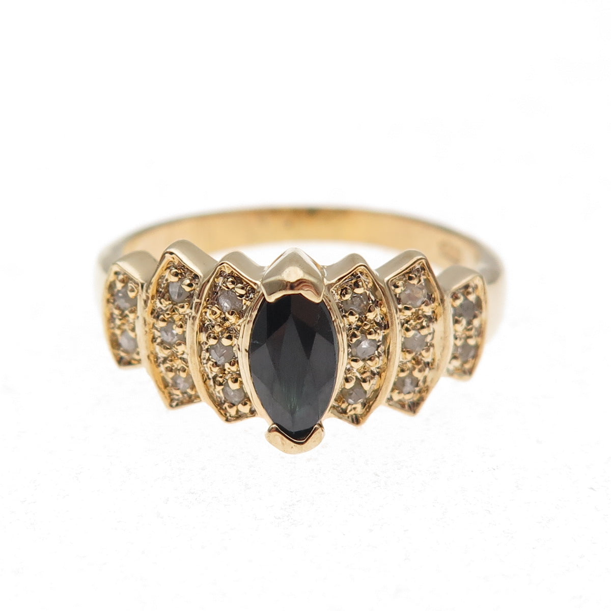 Dee Berkle 925 Sterling Silver Gold Plated Real Diamond & Sapphire Ring Size 8