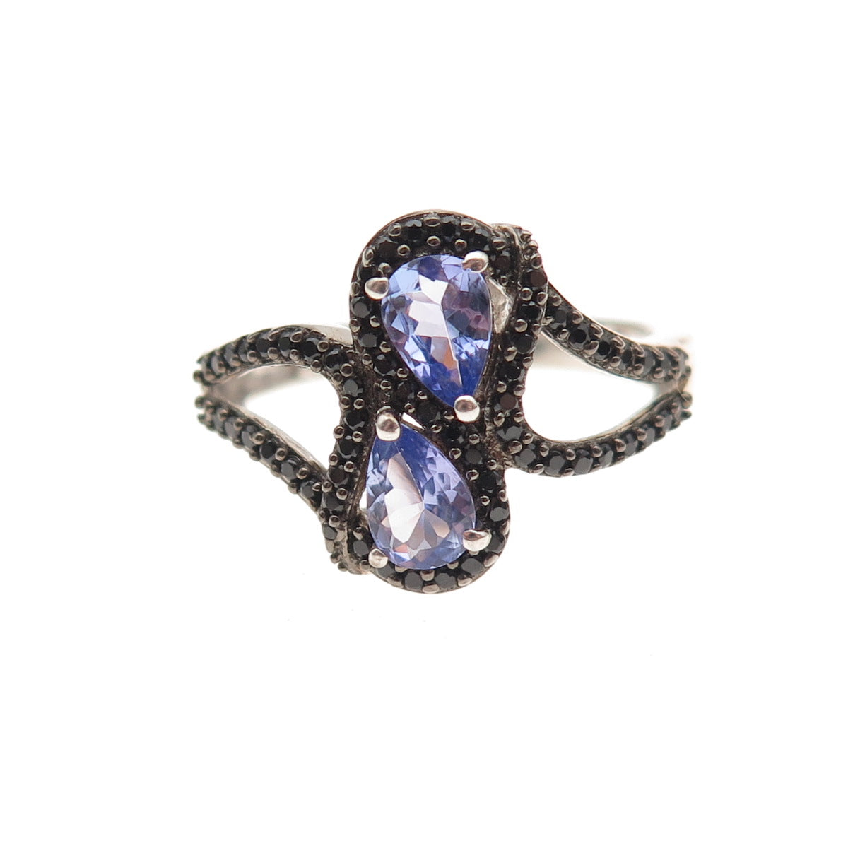 Chuck Clemency 925 Sterling Silver Real Tanzanite & Black Spinel Ring Size 8