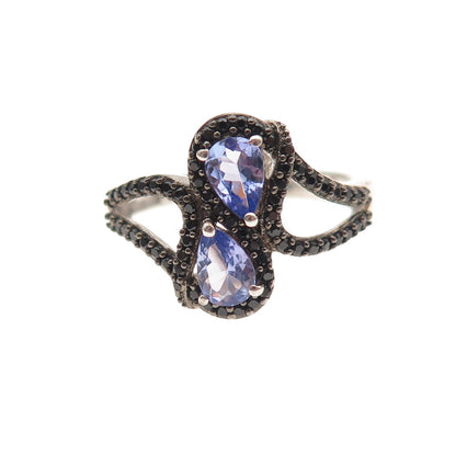 Chuck Clemency 925 Sterling Silver Real Tanzanite & Black Spinel Ring Size 8