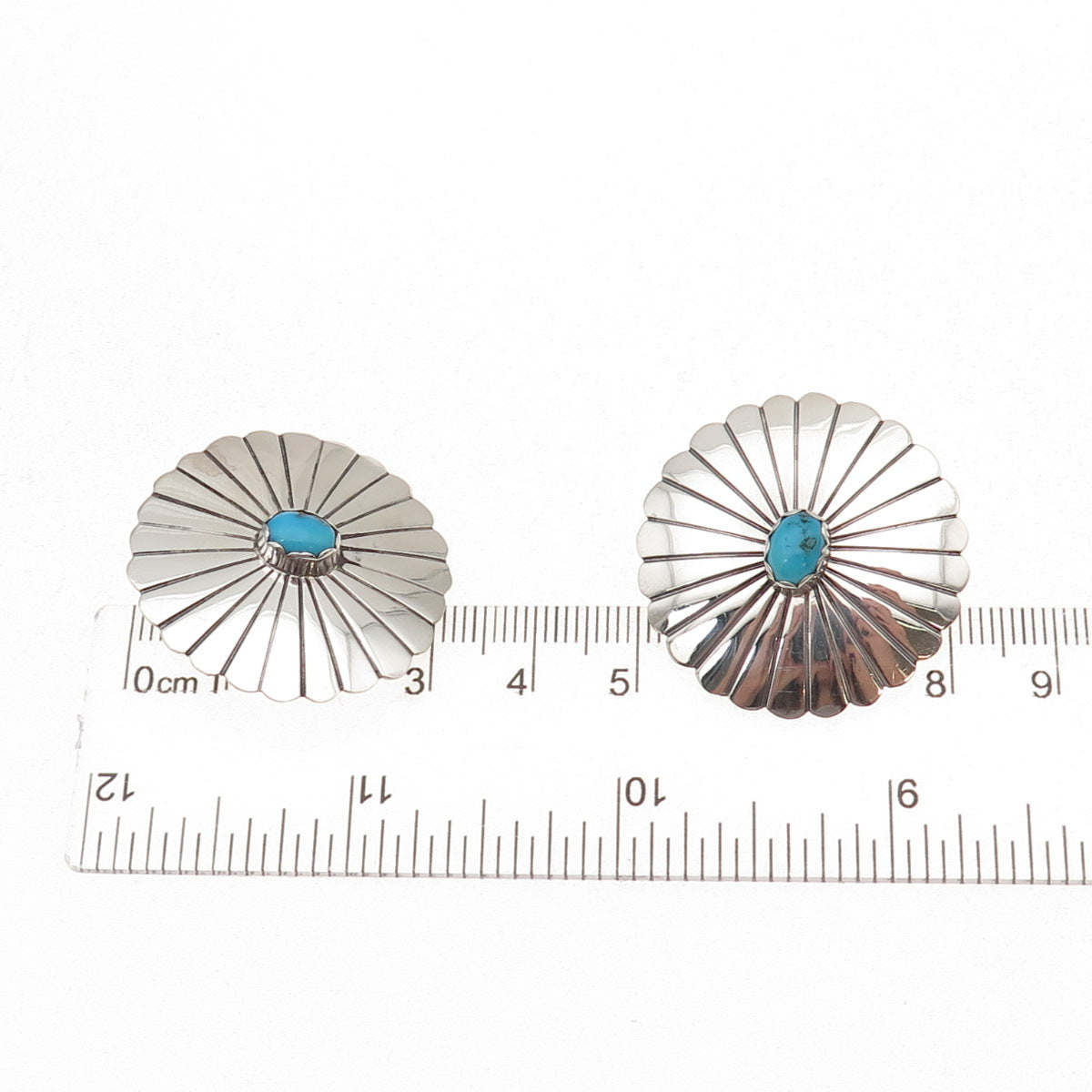 T. Smith Navajo Old Pawn 925 Sterling Silver Vintage Turquoise Floral Earrings