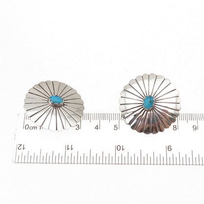 T. Smith Navajo Old Pawn 925 Sterling Silver Vintage Turquoise Floral Earrings