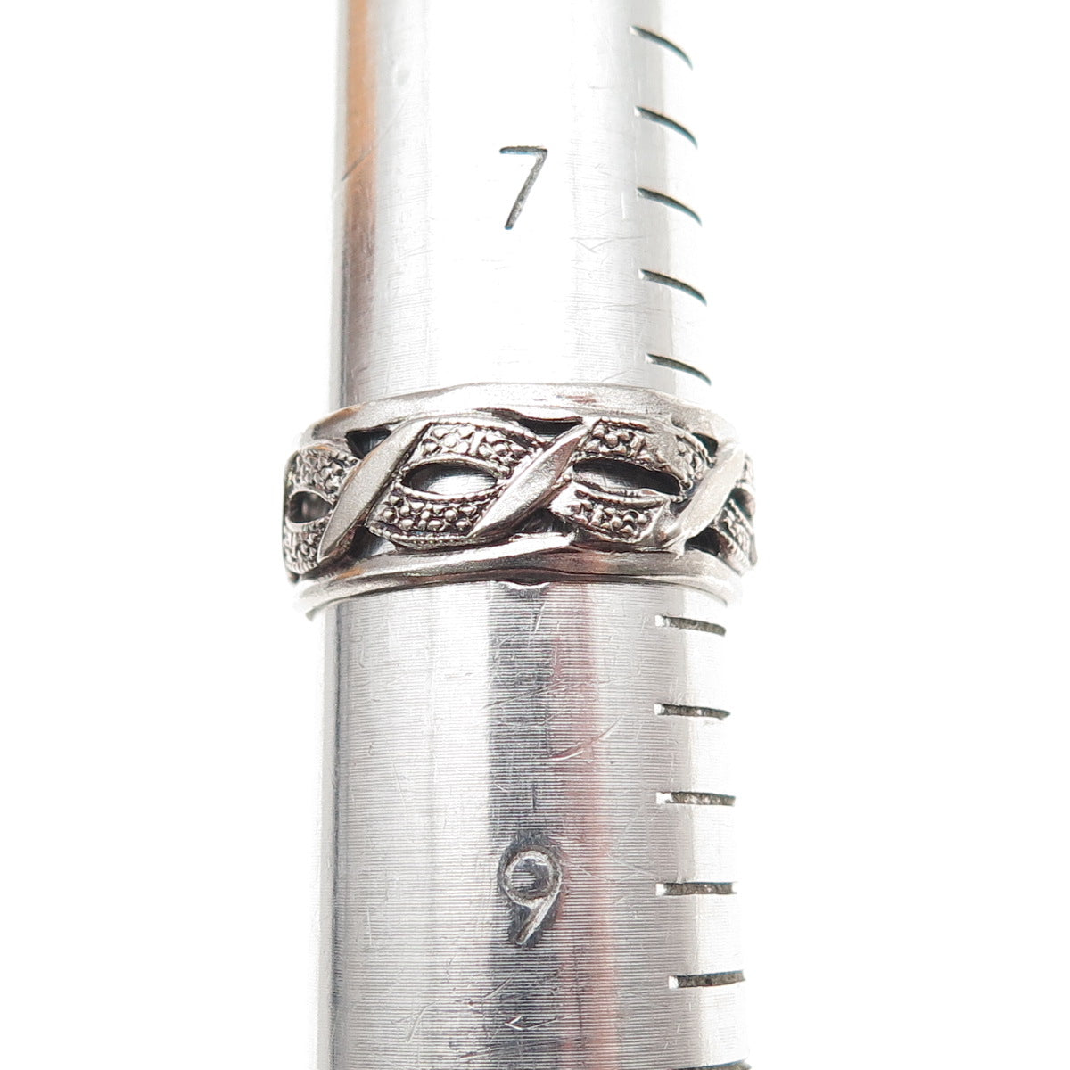 925 Sterling Silver Antique Art Deco Woven Oxidized Band Ring Size 8.25