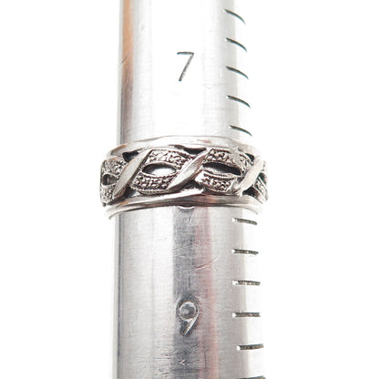 925 Sterling Silver Antique Art Deco Woven Oxidized Band Ring Size 8.25