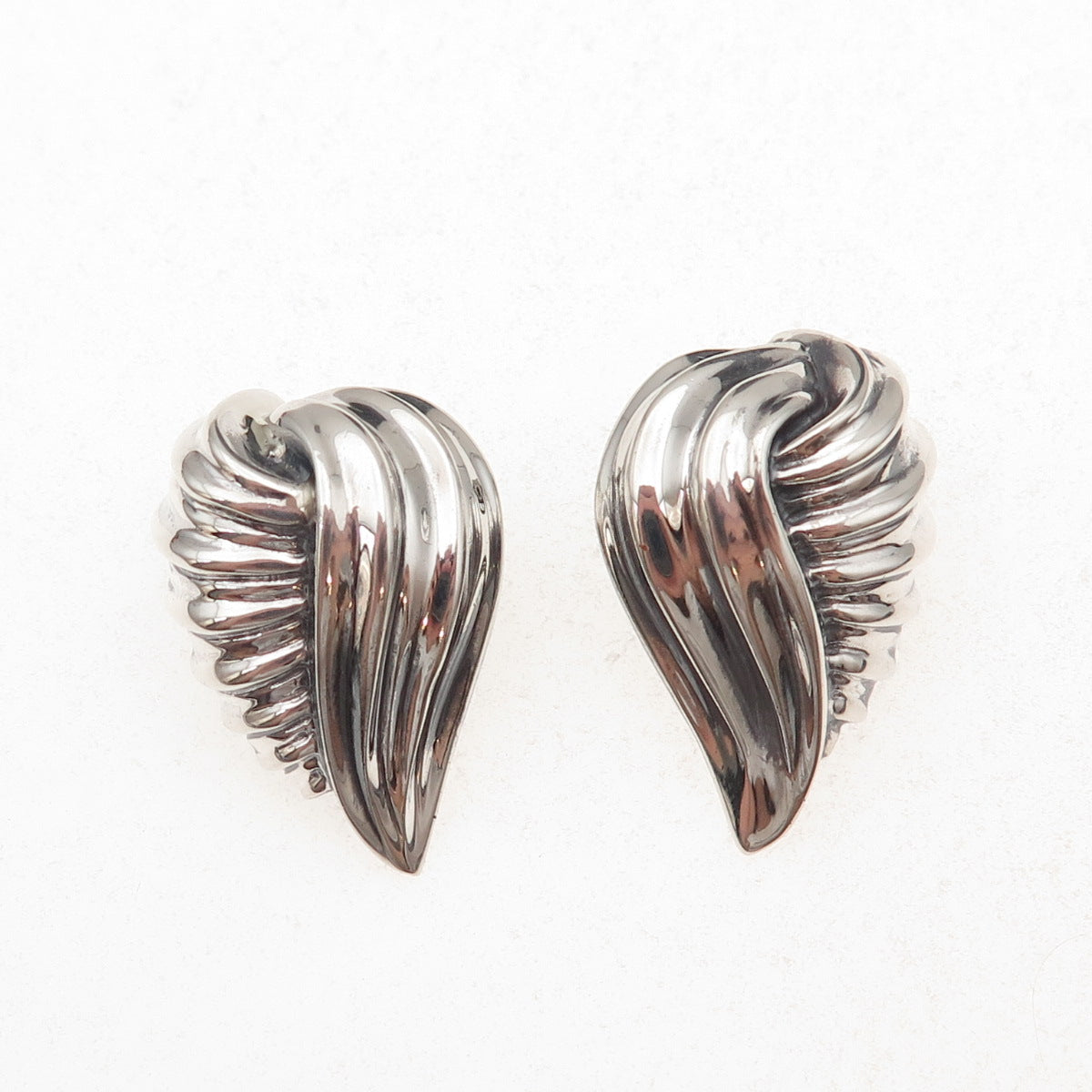925 Sterling Silver Vintage Modernist Flame Oxidized Clip On Earrings