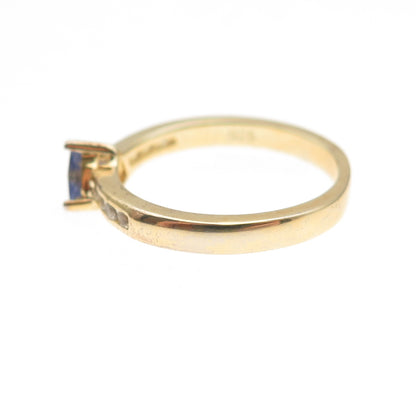 925 Sterling Silver Gold Plated Real Tanzanite & White Topaz Ring Size 7.25