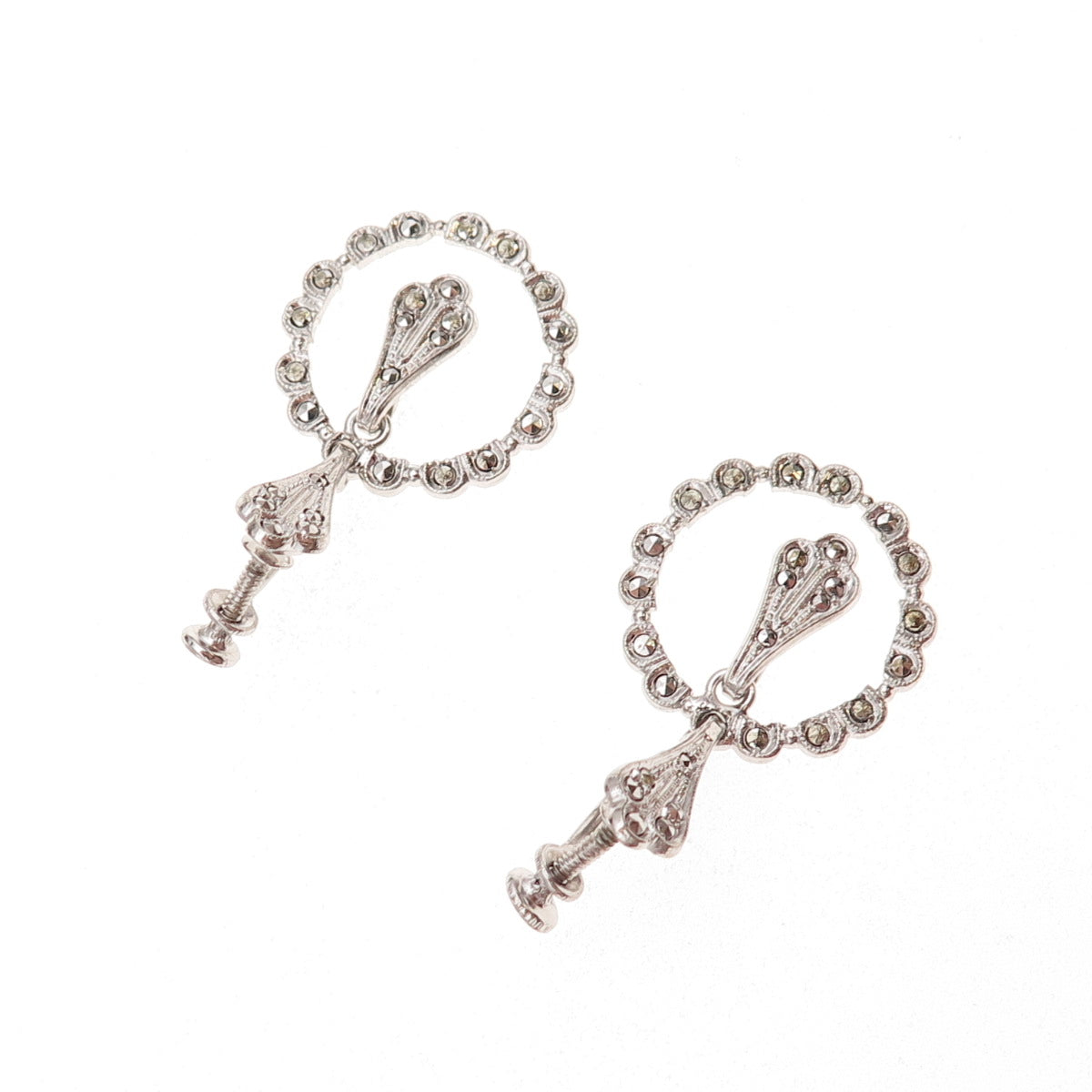 925 Sterling Silver Antique Art Deco Real Marcasite Dangle Earrings