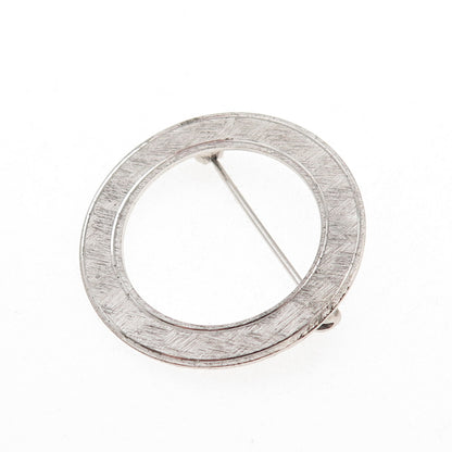 BEAU 925 Sterling Silver Vintage Brushed Circle of Life Pin Brooch