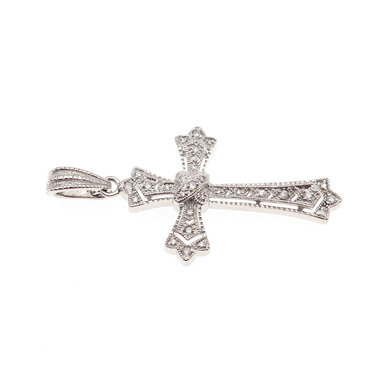 925 Sterling Silver Real Round-Cut Diamond Cross Pendant