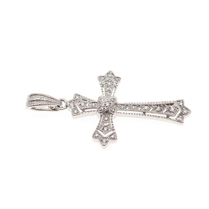 925 Sterling Silver Real Round-Cut Diamond Cross Pendant