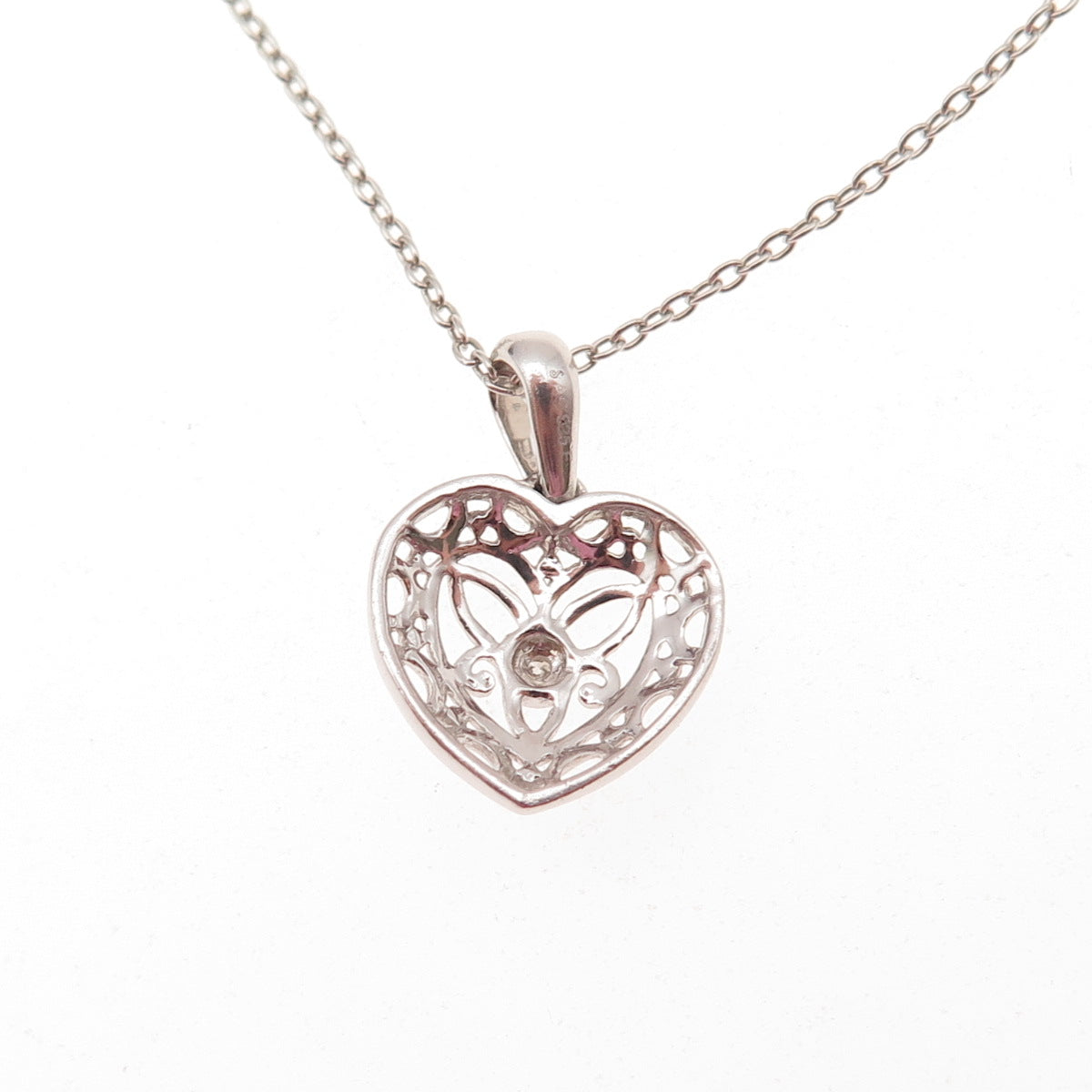 925 Sterling Silver Real Diamond Accent Trinity Heart Cable Chain Necklace 18"