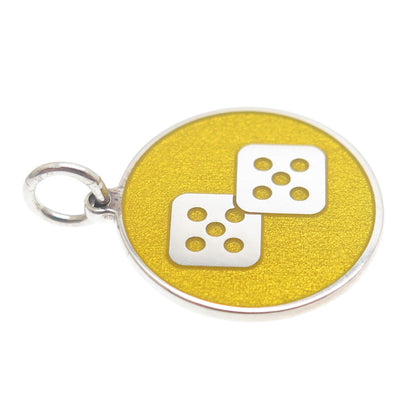 925 Sterling Silver Yellow Enamel Number 10 Lucky Dice Minimalist Charm Pendant