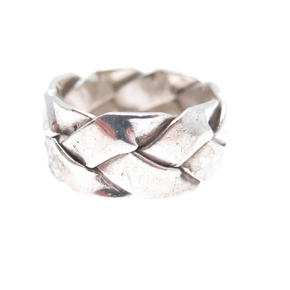 925 Sterling Silver Vintage Mexico Modernist Woven Band Ring Size 6