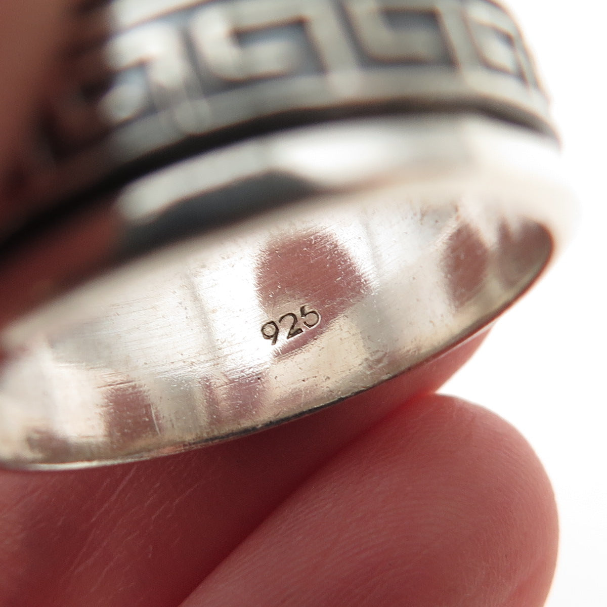 925 Sterling Silver Vintage Greek Key Oxidized Rotating Band Ring Size 9