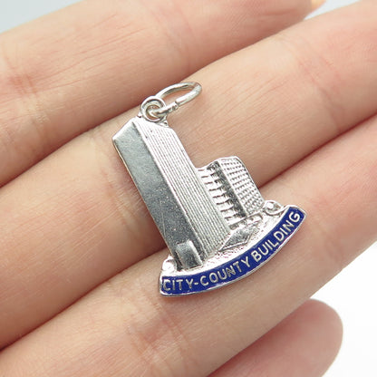 925 Sterling Silver Vintage Enamel Indianapolis City County Building Pendant