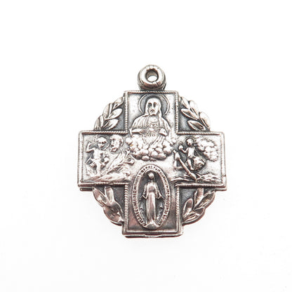 925 Sterling Silver Antique Art Deco 4-Way Religious Medal Double Slide Pendant