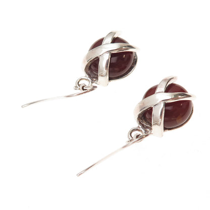 925 Sterling Silver Vintage Real Carnelian Modernist X-Shape Dangle Earrings